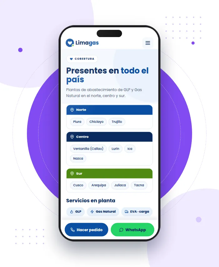 Limagas: sección Cobertura en versión móvil