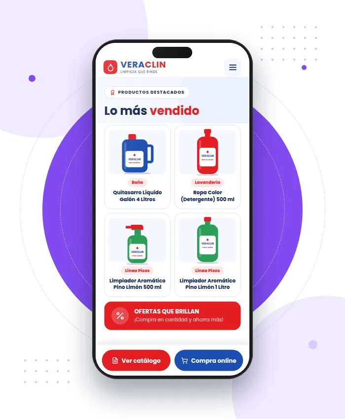 Veraclin: sección Productos en versión móvil
