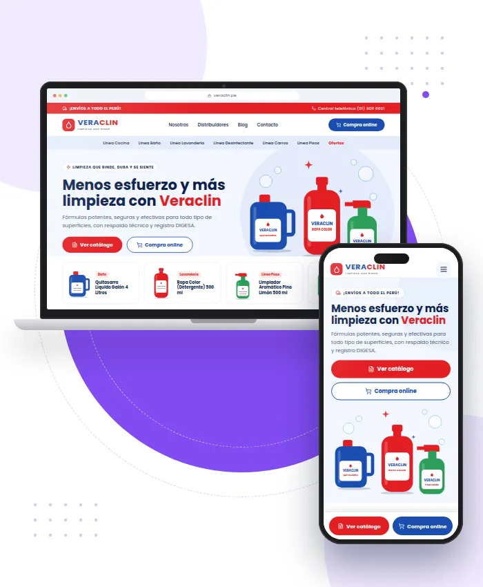 Veraclin: página principal del sitio web de productos de limpieza con catálogo y compra online